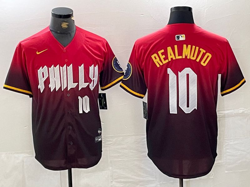 Men Philadelphia Phillies #10 Realmuto Red City Edition Nike 2024 MLB Jersey style 2